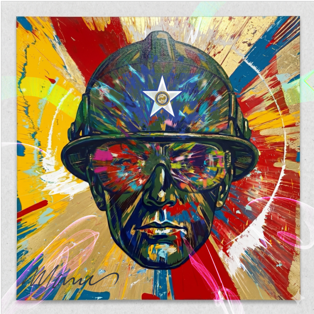 Frente al Horizonte de Luz · Facing the Horizon of Light · Neopop Art · Marcos Ribadeneira · Houston 2026 · Ecuador Artist · Firefighter Helmet Art · Limited Edition Print